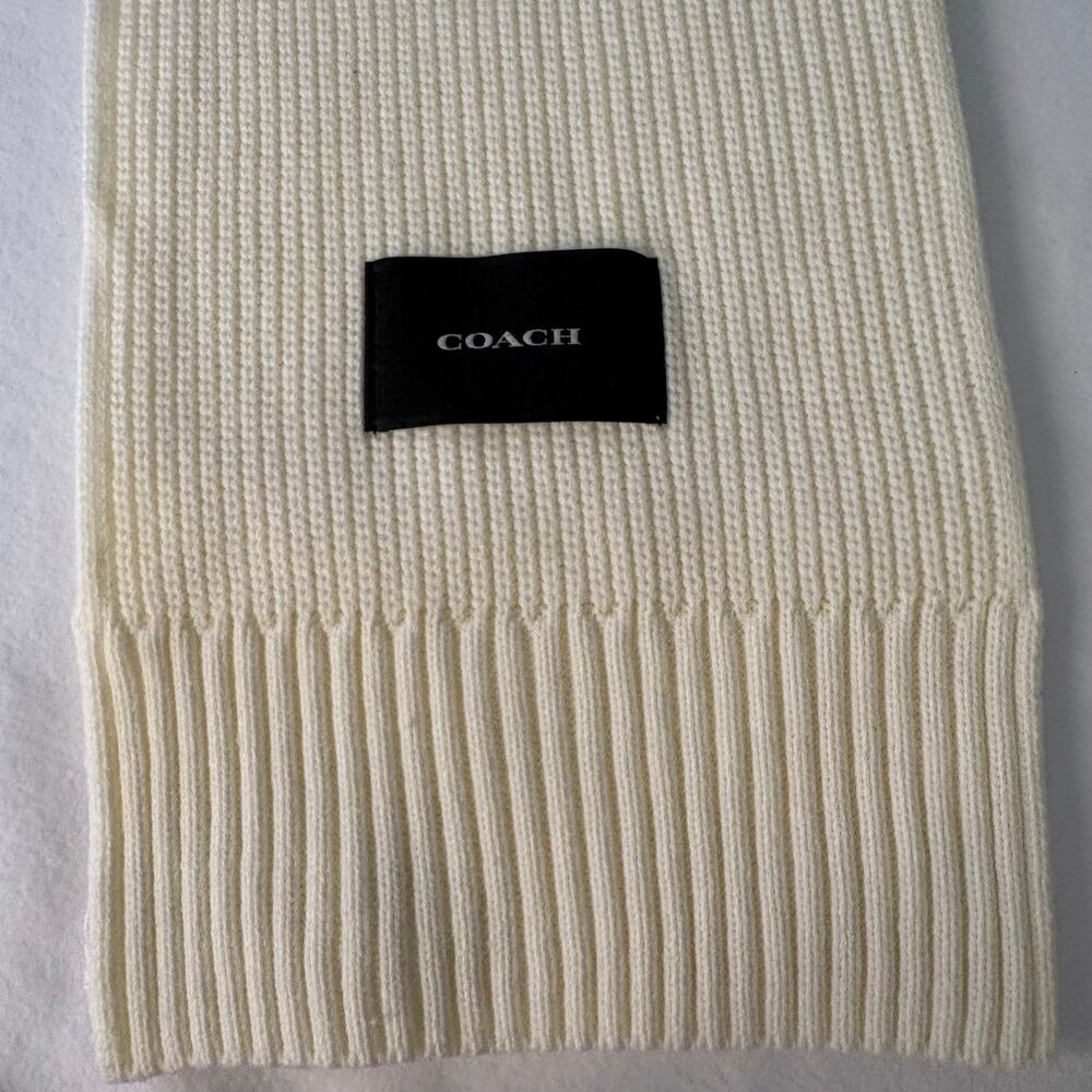 Coach Women's Woven Patch Knit Scarf Cream Ivory Color NWT - Picture 3 of 12